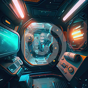 Scifi neon corridor ship