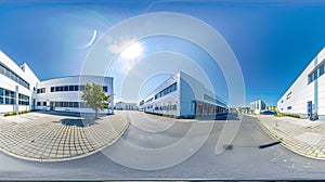 Generative AI Seamless full spherical 360 degree panorama in equirectangular projection of outdoor industrial area