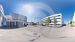 Generative AI Seamless full spherical 360 degree panorama in equirectangular projection of outdoor industrial area