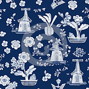 Generative AI Seamless vector delftware pattern-