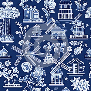 Generative AI Seamless vector delftware pattern-