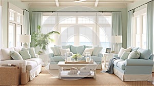 Generative AI, Seaside Serenity: Coastal Living Room Design