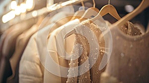 Generative AI Second hand wardrobe idea. Circular fashion, eco friendly sustainable shopping, thrifting shop conce photo