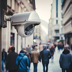 Generative AI Security Image Of Camera Looking Over Busy City Street Scene