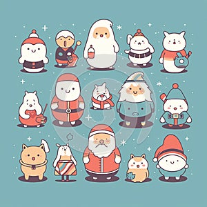 Generative AI Set of Christmas elements-