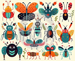 Generative AI Set of Cute Insects-