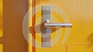 Generative AI Silver metal color door handle made of yellow wood home exit house interior decoration closeup busin