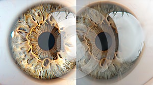 Generative AI Simulation of sight with and without myopia collage before and after a laser surgery to correct the
