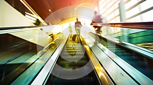 Generative AI Single business people on escalator blurred motion business concept.