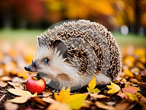 Generative AI. A small hedgehog and one apple