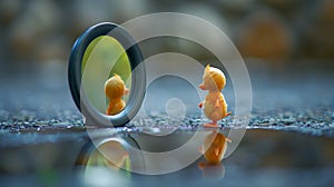 Generative AI Small pawn looking in the mirror and seeing itself fat  Concept of dysmorphobia anorexia distorted s