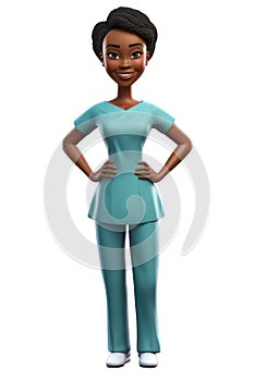 Generative AI of Smiling African American Nurse Illustration isolated on with background with clipping path cut out concept for