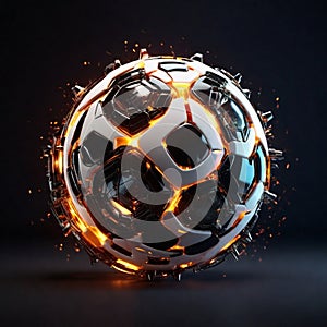 Generative Ai, Soccer ball with explosion effect and black background, fire explosion effect from inside the ball