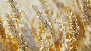 Generative AI Spikelets of wheat closeup on the fieldWheat fieldAgriculture agronomy and farming background Harves
