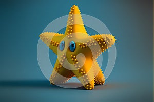 Generative AI starfish with blue eyes and smiley face on a blue background