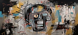 Generative AI, street graffiti abstract art with ugly face on a textured wall vintage background