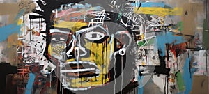 Generative AI, street graffiti abstract art with ugly face on a textured wall vintage background