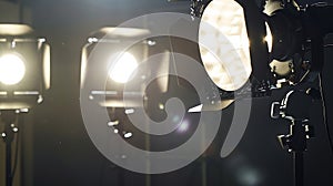 Generative AI Studio light with fresnel lens and barndoors Closeup shallow dof business concept.