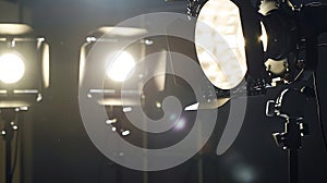 Generative AI Studio light with fresnel lens and barndoors Closeup shallow dof business concept. photo