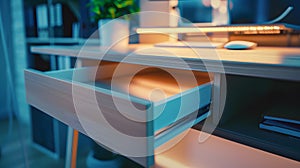 Generative AI Stylish desk with open empty drawer in office business concept.