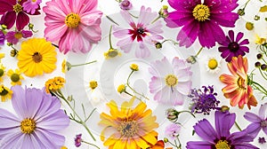 Generative AI Summer flower creative layout Daisy cosmos blanket aster zinnia tickseed sunflower and doronicum flo