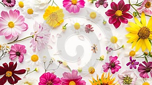 Generative AI Summer flower creative layout Daisy cosmos blanket aster zinnia tickseed sunflower and doronicum flo