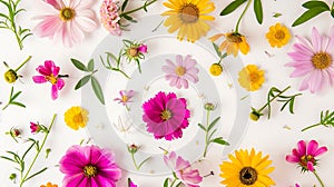 Generative AI Summer flower creative layout Daisy cosmos blanket aster zinnia tickseed sunflower and doronicum flo