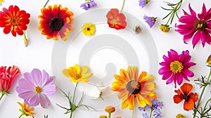 Generative AI Summer flower creative layout Daisy cosmos blanket aster zinnia tickseed sunflower and doronicum flo