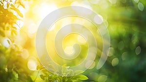 Generative AI Sunny abstract green nature background selective focus business concept.