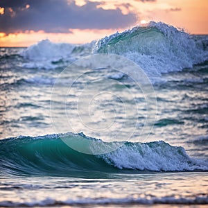 Generative AI, Sunset sea waves beat the waves