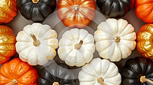 Generative AI Thanksgiving Halloween fall autumn season holiday background with colorful pumpkins Stack of white o