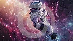 Generative ai on theme of astronaut flying in zero gravity against starry sky in deep dark space