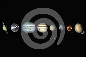 Generative ai on theme of parade of planets in solar system, bright stars glow in atmosphere