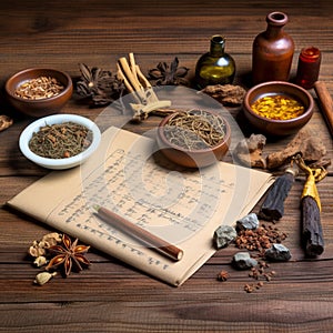 Generative ai. Traditional Chinese medicine with herb and spices