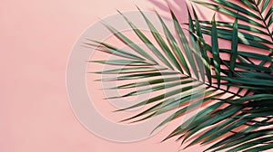 Generative AI Tropical palm leaves on pink background Minimal nature summer concept Flat lay business concept.