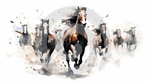 Generative AI, Unbridled Freedom: Watercolor Drawing of a Herd of Wild Horses