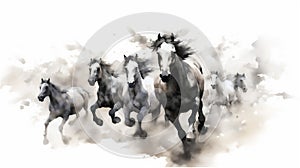 Generative AI, Unbridled Freedom: Watercolor Drawing of a Herd of Wild Horses