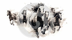 Generative AI, Unbridled Freedom: Watercolor Drawing of a Herd of Wild Horses