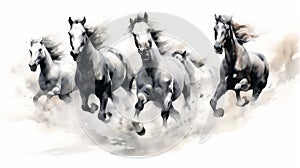 Generative AI, Unbridled Freedom: Watercolor Drawing of a Herd of Wild Horses