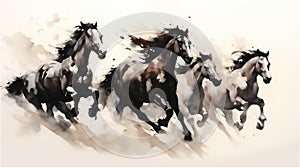 Generative AI, Unbridled Freedom: Watercolor Drawing of a Herd of Wild Horses