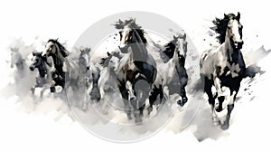 Generative AI, Unbridled Freedom: Watercolor Drawing of a Herd of Wild Horses