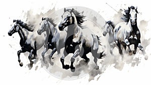 Generative AI, Unbridled Freedom: Watercolor Drawing of a Herd of Wild Horses