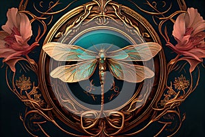 Generative AI: vector golden dragonfly stripes on black background