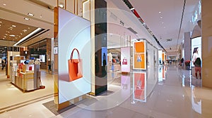 Generative AI Vertical LED TV Screen at Front of fashion bags store in Shopping Mall Perfect for showcasing your l