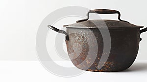 Generative AI Vintage iron pot isolated on white background business concept.