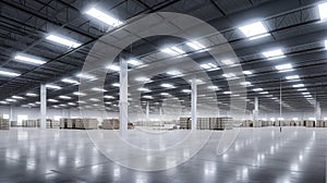 Generative AI, Warehouse interior with LED lighting, industry building