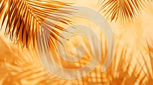 Generative AI Warm orange and beige summer color background with tropical palm shadow Two trend pastel paper and e