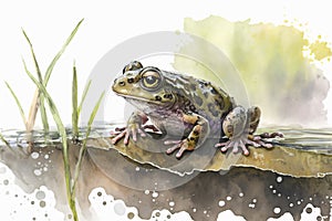 Generative AI. Watercolor illustration with vintage little green frog