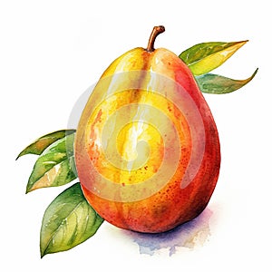 Generative AI watercolor mango on white background