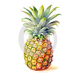 Generative AI watercolor ripe pineapple on white background